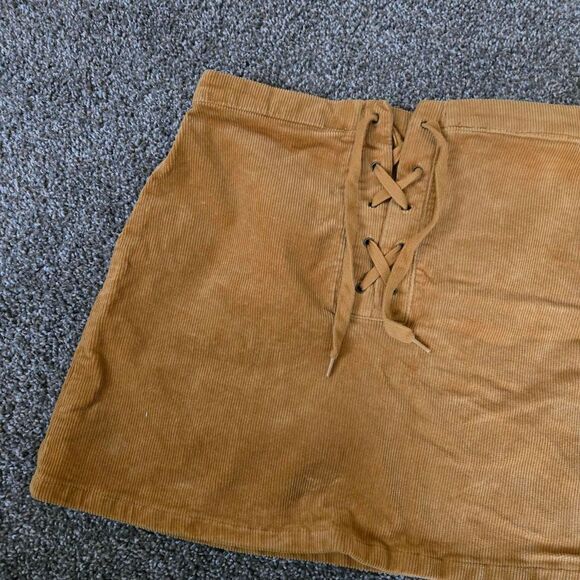 Women's SO Muted Yellow Cord Texture Corset Waist Mini Pencil Skirt 11 - Picture 2 of 6